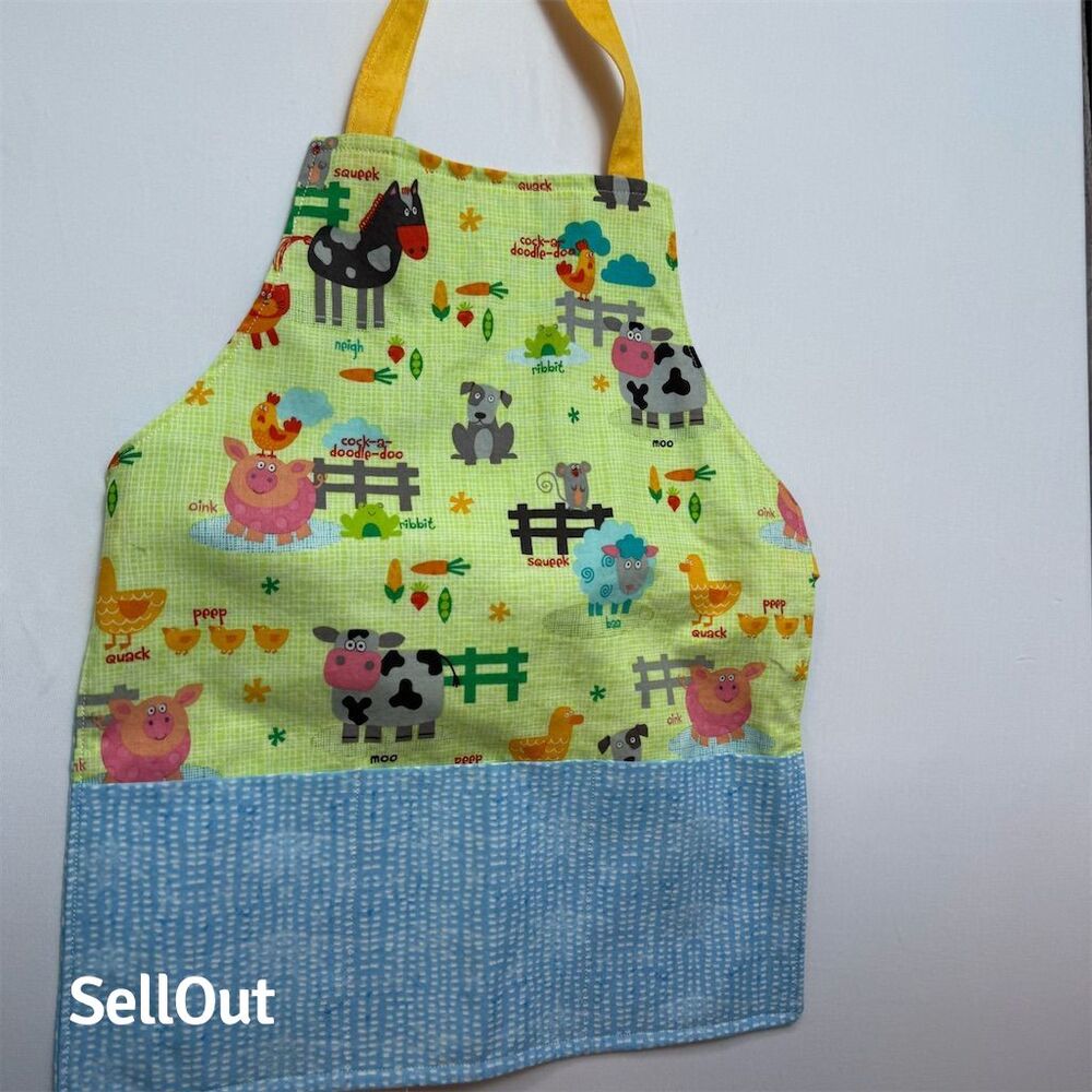 Kids Farm Animals Apron with Pockets Toddler size handmade by me! - Picture 1 of 3